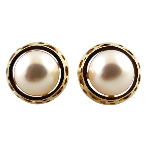 14 Karat Yellow Gold Pearl Stud Earrings #18499